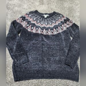 Bass,  Charcoal and Pink Patterned Crewneck Sweater M
